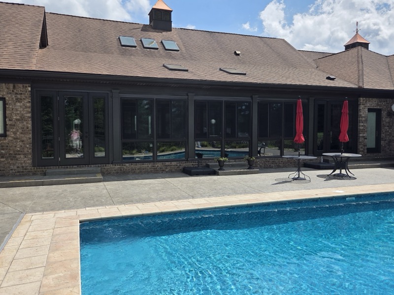 Pool enclosure at dusk