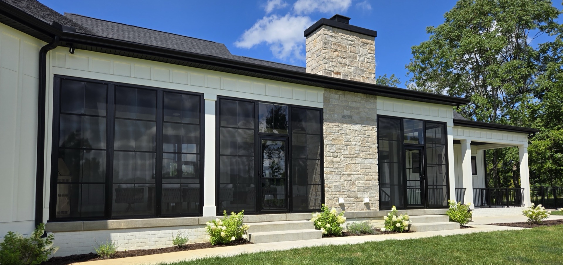 Modern home with a custom screened enclosure